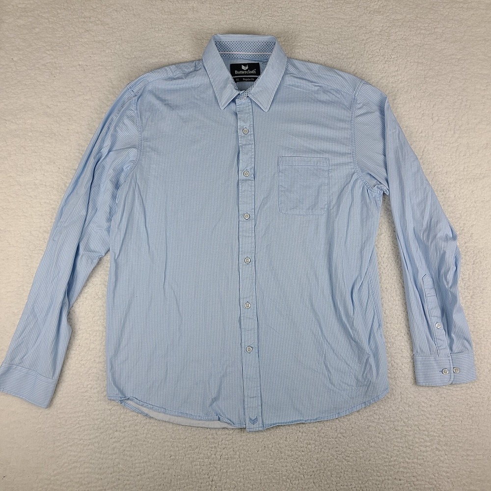 Butter Cloth Dress Shirt Mens XL Blue White Striped Regular Fit Button‎ Up GC